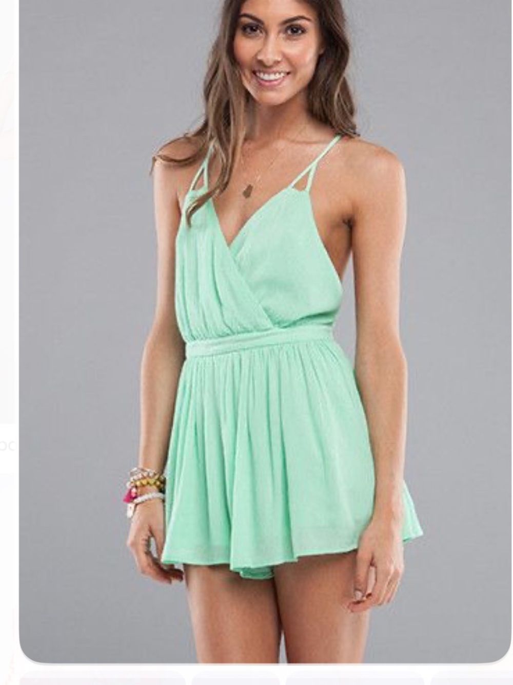 Honey Punch Mint Green Gathered Romper Dress